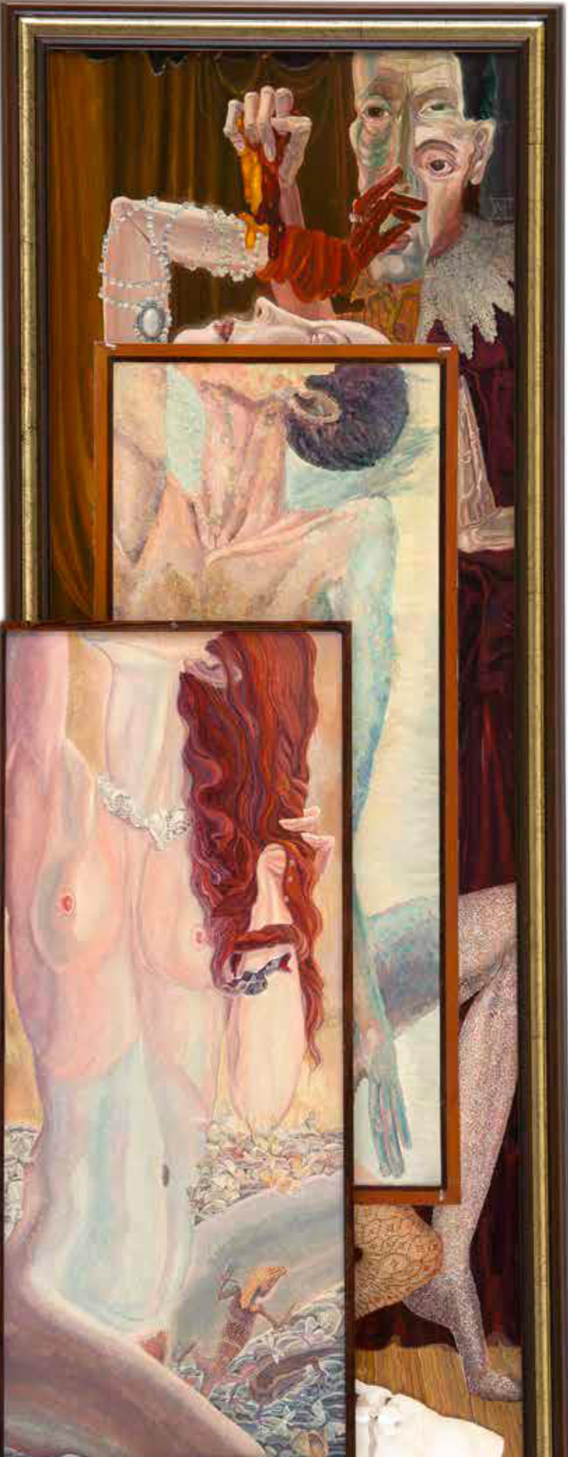 Макс ХААЗЕ - Художник и его модели. 1981, оргалит, темпера, 150х50, нижняя левая часть, двухсторонняя, съемная