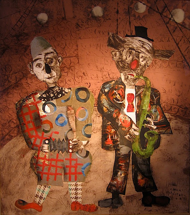 Алексей КАЗАЧЕНКО - Клоуны. 2007, кар.,коллаж, см.т.,90х80
