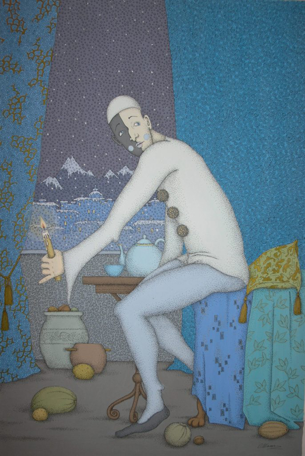 Ольга ШАЛЬНЕВА-ЛЕ ПРОВО - Пьеро со свечкой (кто здесь), 2010, б.,см.т., 61х41