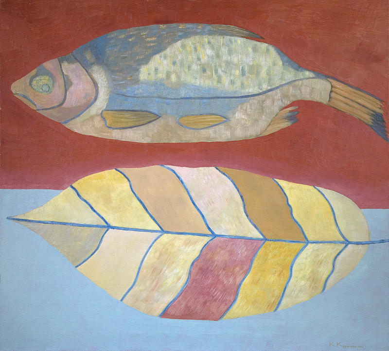 Екатерина КУДРЯВЦЕВА - Лист и рыба. 2002, х.,м., 100х100