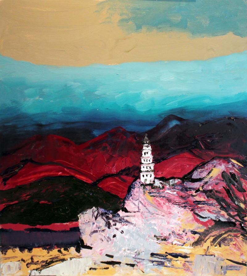 Валерий БАХАРЕВ - Пагода в черных горах. 2011, оргалит, м., 76,5х68,5