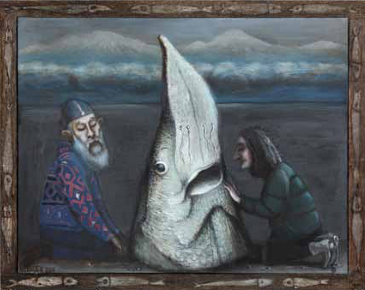 Алексей БОБРУСОВ - Поклонение рыбе. 2011, х.,м., дерево, 80х100